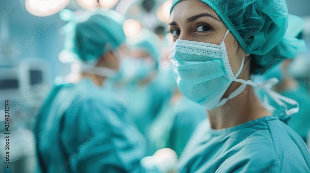 A team of surgeons in an operating room, under bright surgical lights, attentively performing a surgery, showcasing the teamwork and collaboration required in medical procedures. A team of surgeons in an operating room, under bright surgical lights, attentively performing a surgery, showcasing the teamwork and collaboration required in medical procedures.