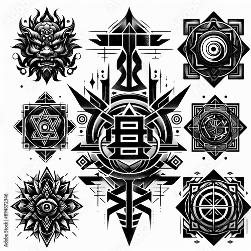 hieroglyphic symbols tattoo design illustration