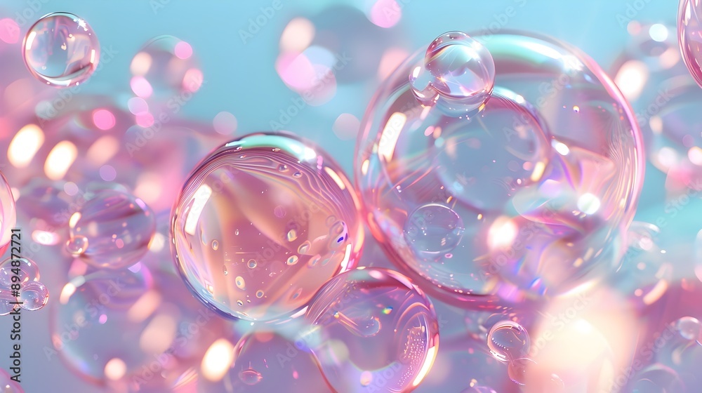 Mesmerizing Iridescent Bubbles in Pastel-Hued 3D Abstract Landscape Mesmerizing Iridescent Bubbles in Pastel-Hued 3D Abstract Landscape