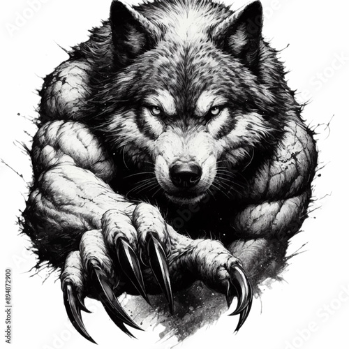 strong wolf with claws tattoo design illustration