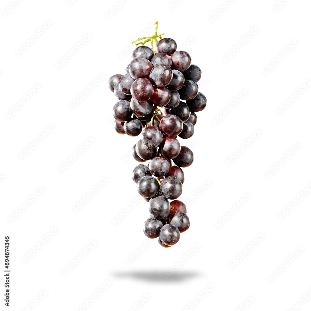 Fototapeta premium Black grapes isolated on white background, levitatimg, cut out for editing.