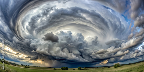cumulonimbus clouds green landscape fisheye lens effect