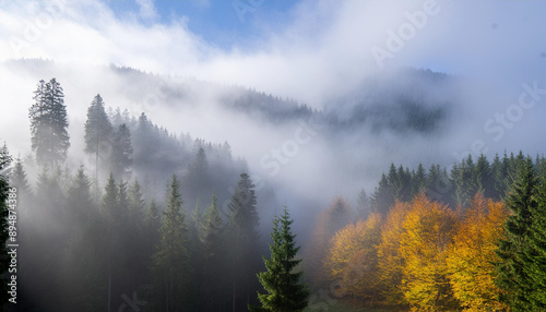 Panoramic view of colorful sunrise in mountains.Colorful Autumn Season