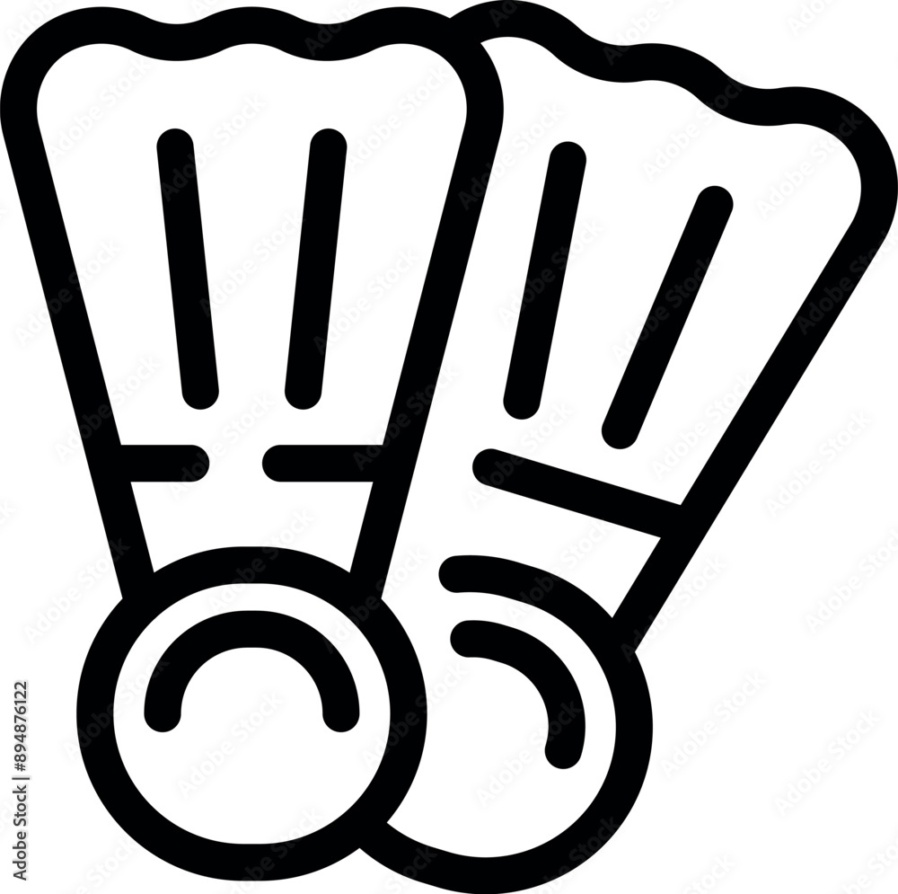 Simple black and white line art icon of a pair of diving flippers, essential gear for exploring the underwater world