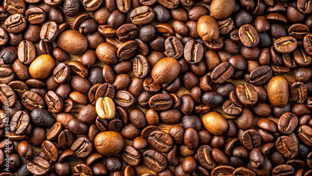 Fototapeta premium A close-up shot of roasted coffee beans, showcasing their dark brown color and shiny texture