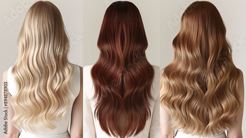 Three women with different hair colors standing with their backs to the camera.