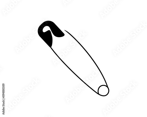 Simple drawing of a safety pin, black vector icon 
