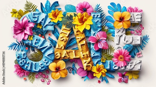 Colorful floral sale text with tropical flowers design