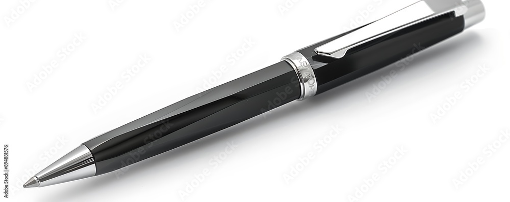 A modern sleek black and silver pen lying diagonally on a white background The pen's design is both elegant and functional with a polished finish that reflects light subtly A modern sleek black and silver pen lying diagonally on a white background The pen's design is both elegant and functional with a polished finish that reflects light subtly