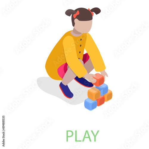 3D Isometric Flat Vector Illustration of English Grammar, Verbs Memorizing. Item 8