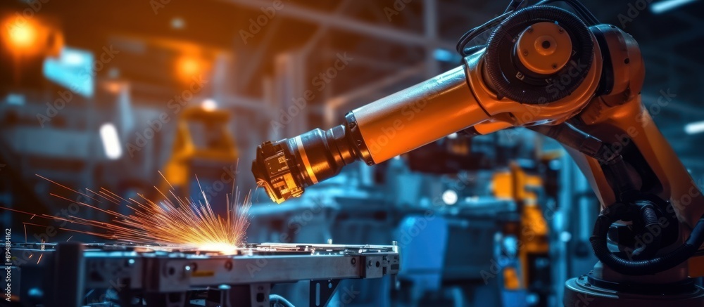 Industrial Robot Arm Welding with Sparks Industrial Robot Arm Welding with Sparks