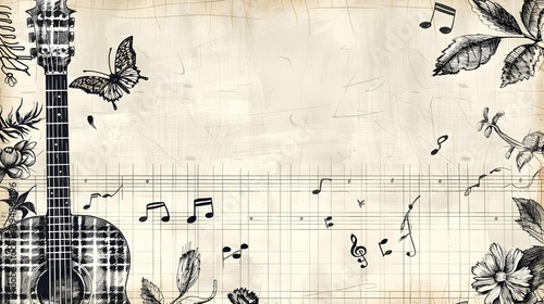 th Century Plaid and Music Doodle Page Print Border Design