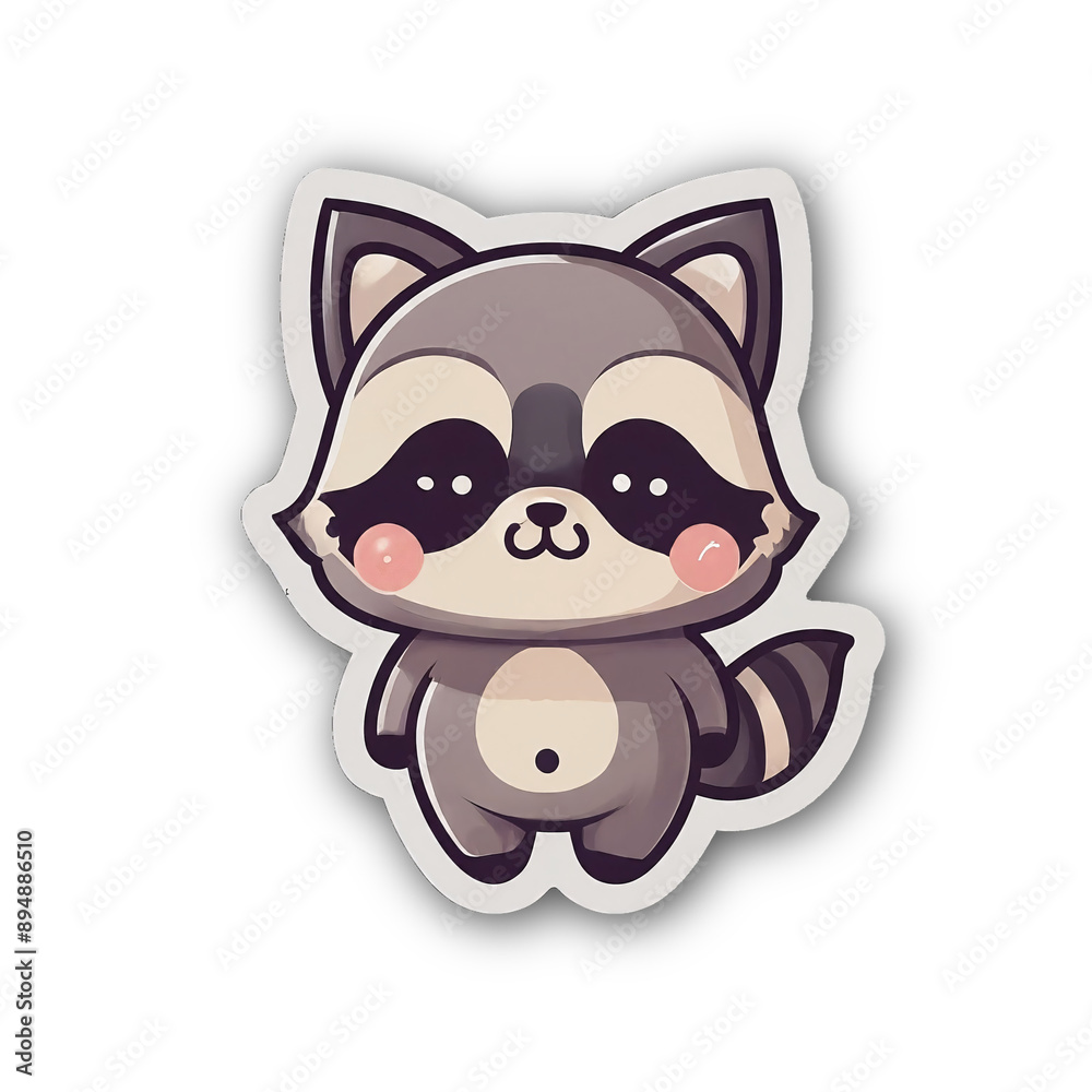 cute kawaii Raccoon sticker isolated on white background cute kawaii Raccoon sticker isolated on white background