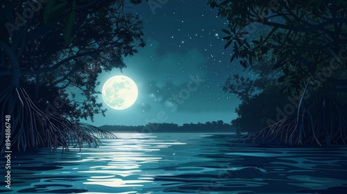 world mangrove day background concept. with moonlight