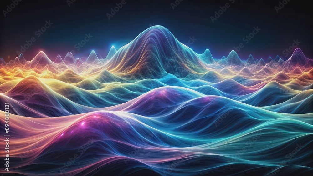 Obraz premium Fractal waves visualization , fractal, waves, abstract, digital art, pattern, design, geometric, symmetry, colorful
