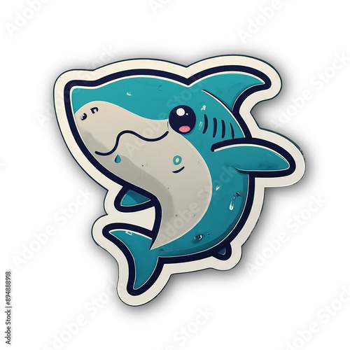 cute kawaii Shark sticker isolated on white background photo