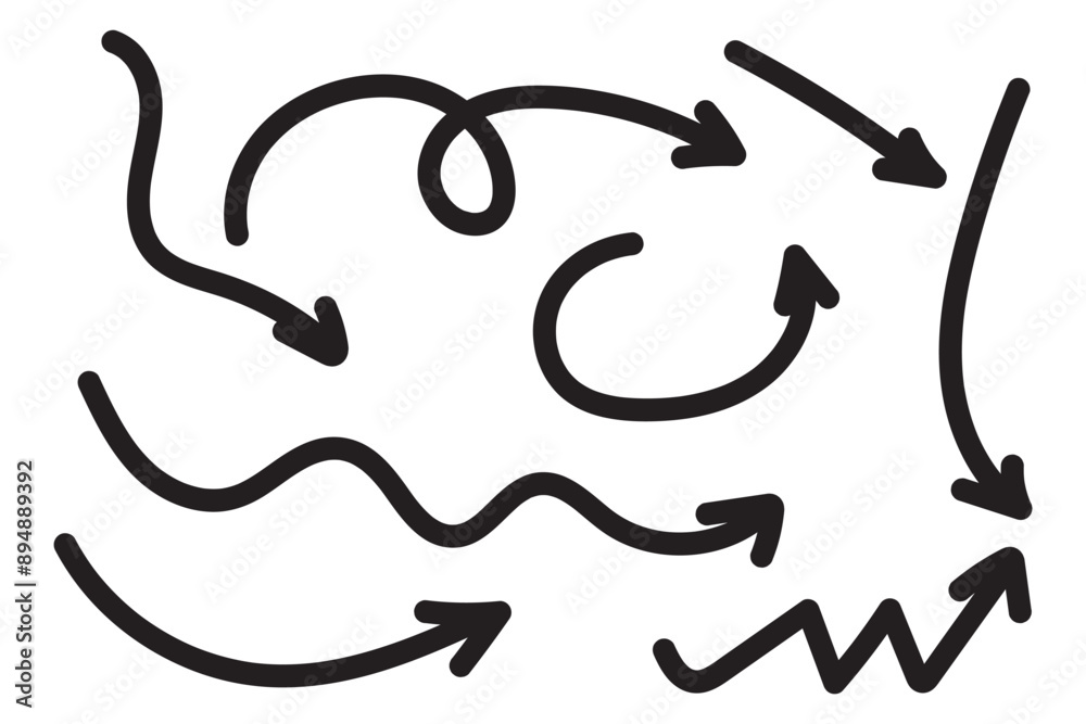 Set of Hand drawn vector arrows doodle on white background. design element vector illustration Set of Hand drawn vector arrows doodle on white background. design element vector illustration