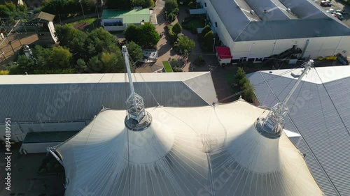 Aerial drone footage of the famous Butllins holiday camp based in the seaside town of Skegness Lancashire, UK