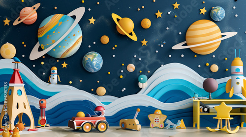 childrens wallpaper with space theme and planets