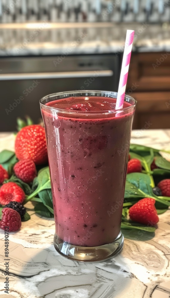 Healthy Berry and Spinach Smoothie in Glass with Reusable Straw for Fresh Ingredient Recipes Healthy Berry and Spinach Smoothie in Glass with Reusable Straw for Fresh Ingredient Recipes