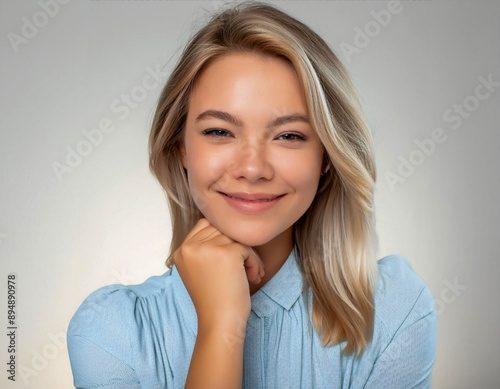Beautiful young girl with a natural realistic cute pose on a isolated background © OceanProd