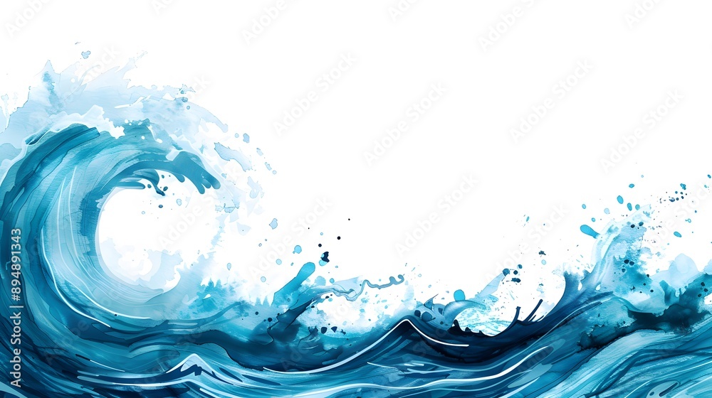 A splash of blue paint on a white background. The splash is in the shape of a wave A splash of blue paint on a white background. The splash is in the shape of a wave