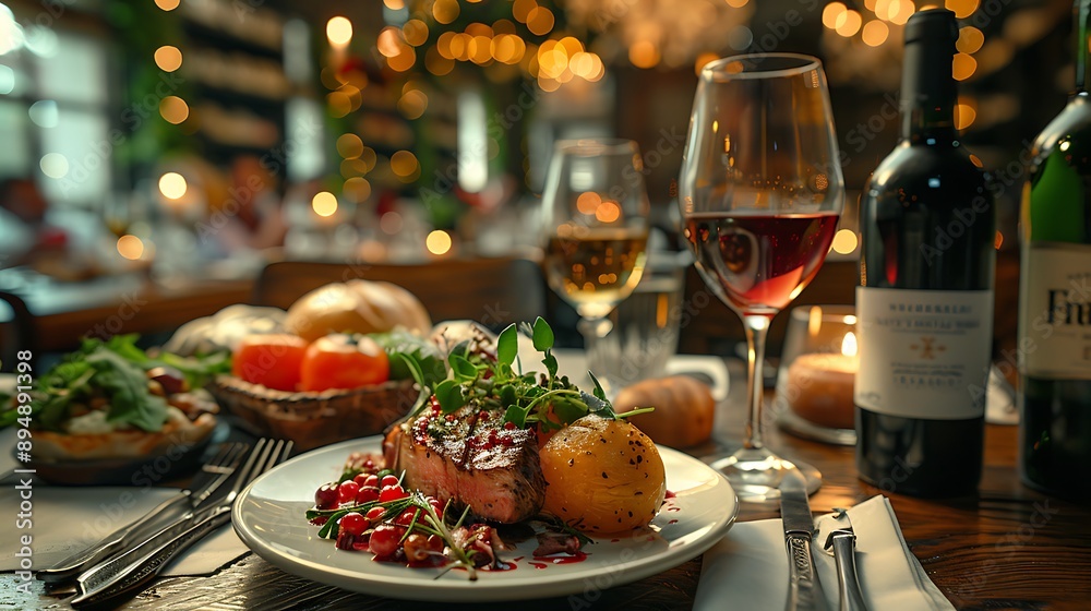A gourmet meal served in a fine dining restaurant, A gourmet meal served in a fine dining restaurant,