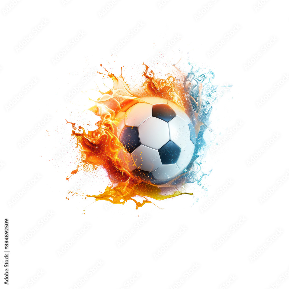 Fototapeta premium Fiery Soccer Ball with Splash on Transparent Background