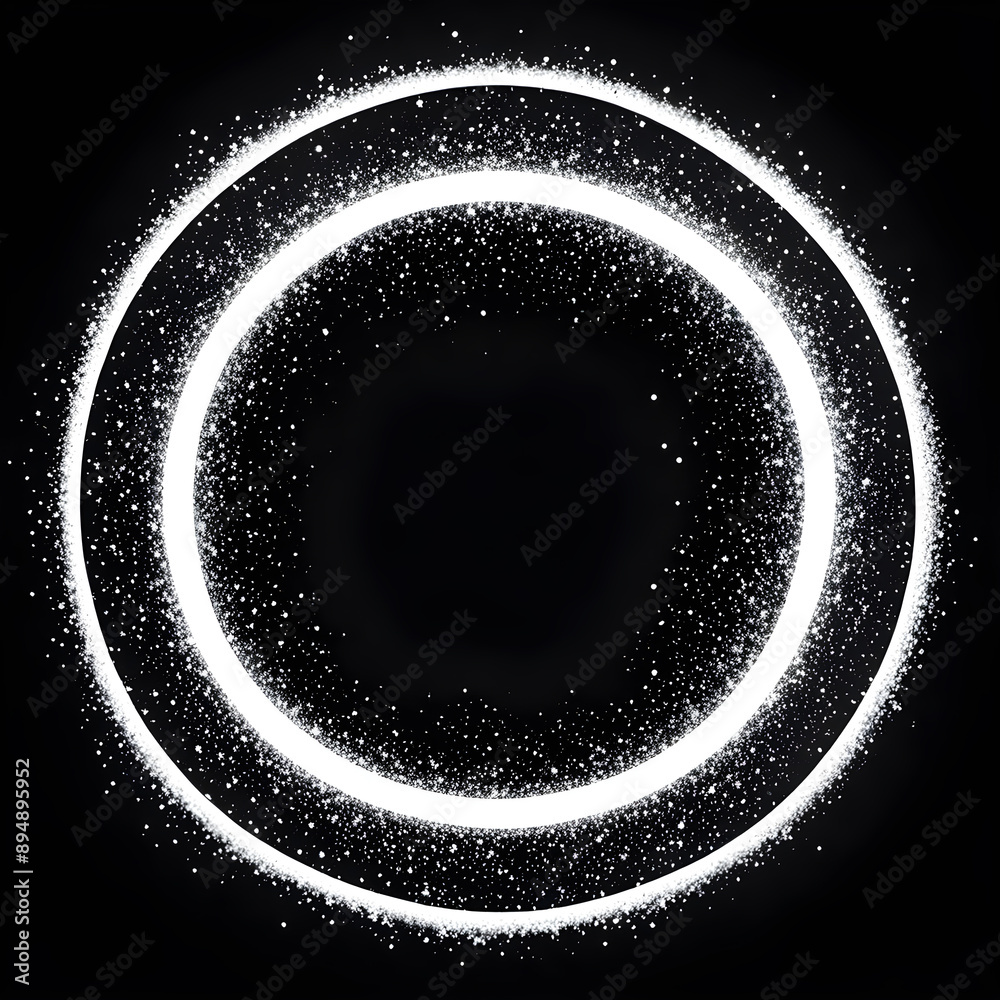 Abstract white circle frame on black background with sparkles Abstract white circle frame on black background with sparkles