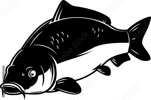 Carp fish isolated on white background. Design element for logo, emblem, sign, brand mark.  Vector illustration