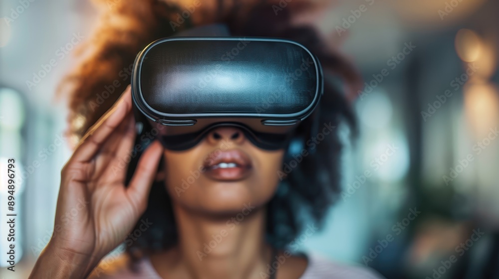 An individual uses a virtual reality headset, delving into an engaging and immersive experience. This portrays the intersection of cutting-edge technology with human curiosity and exploration. An individual uses a virtual reality headset, delving into an engaging and immersive experience. This portrays the intersection of cutting-edge technology with human curiosity and exploration.
