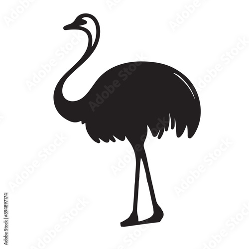a black silhouette singal line ostrich with white background