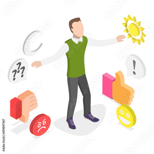3D Isometric Flat Vector Illustration of Attention Concentration, Distracted Mind. Item 2