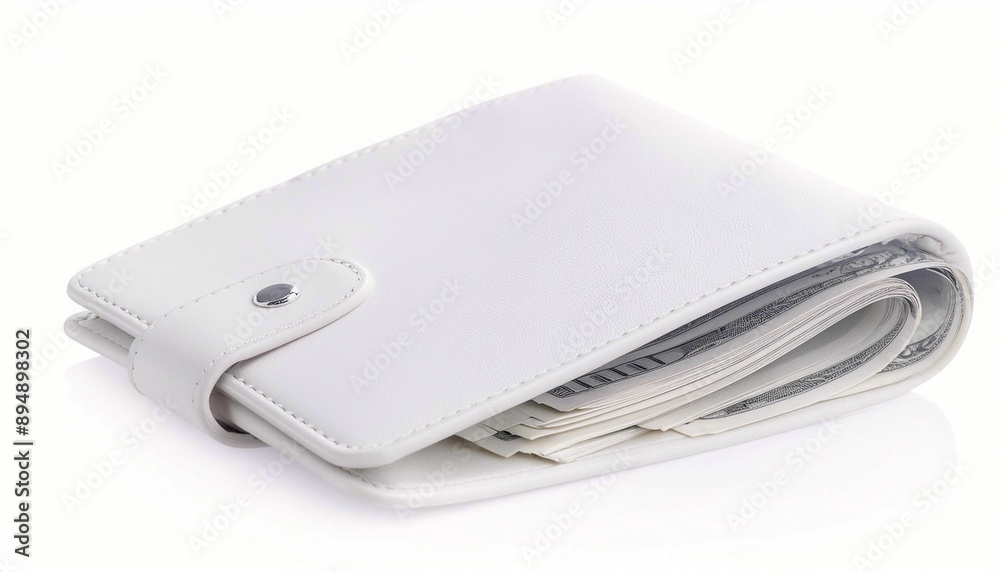 Leather Men's Wallet Opened with Full of Cash, Isolated on White Background