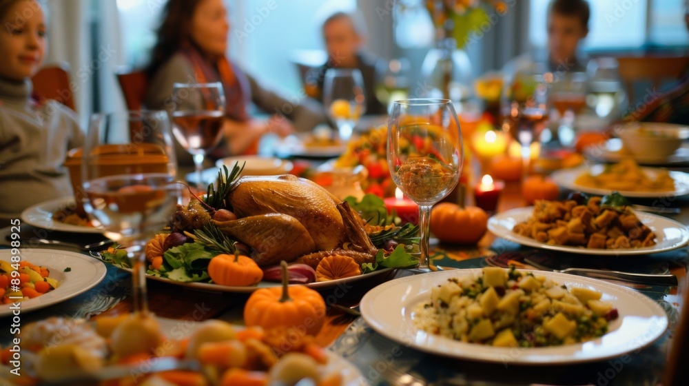 Happy Thanksgiving day. Family dinner background illustrration generated by ai Happy Thanksgiving day. Family dinner background illustrration generated by ai