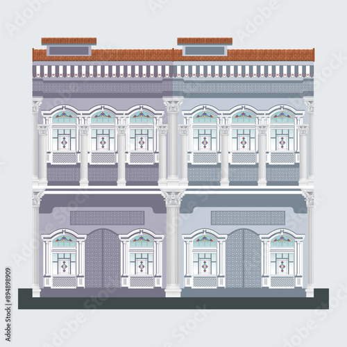 Gray Peranakan Chinese house at Singapore