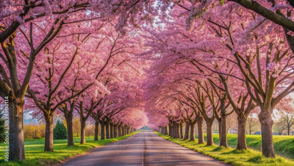 Cherry blossom tree road in full bloom during spring , nature, beauty, season, scenery, pink, flowers, springtime Cherry blossom tree road in full bloom during spring , nature, beauty, season, scenery, pink, flowers, springtime