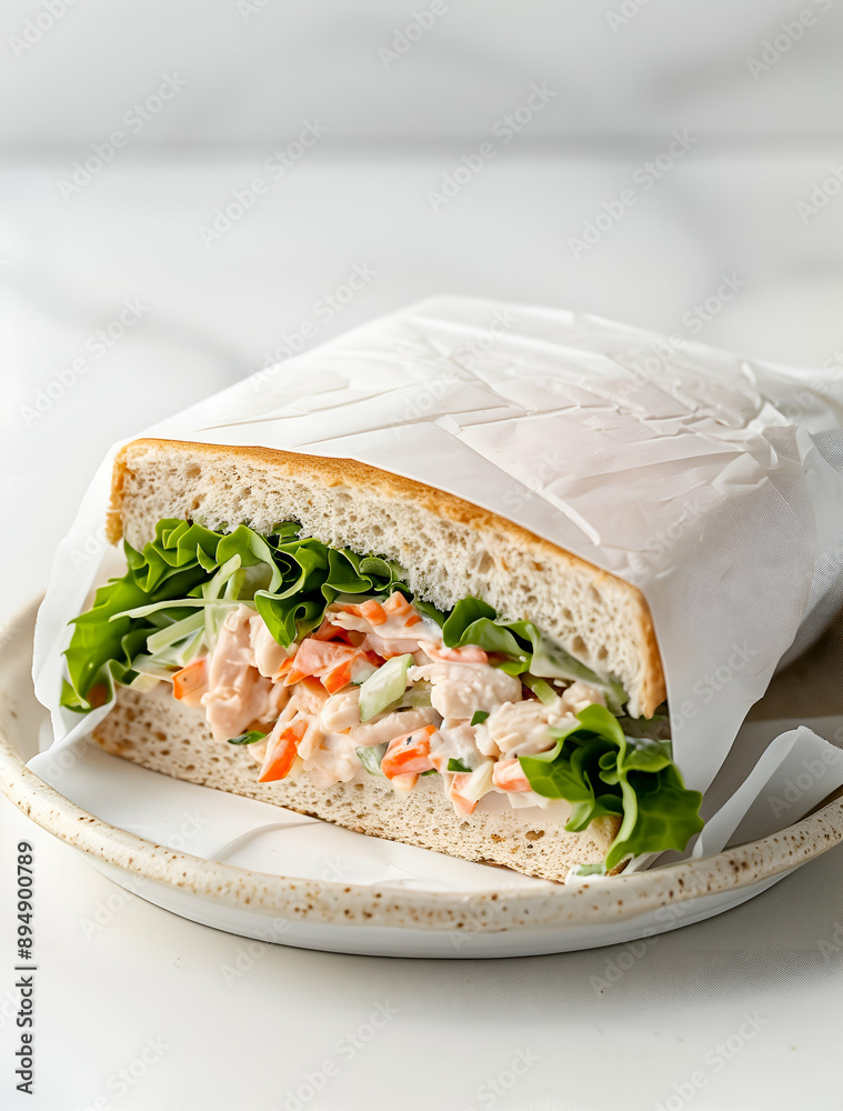 Delectable Fresh Chicken Wrap with Creamy Veggie Filling on a Plate Delectable Fresh Chicken Wrap with Creamy Veggie Filling on a Plate