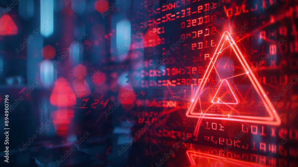 Fototapeta premium Creative red security alert on blurry backdrop. Fraud and danger concept. 3D Rendering.
