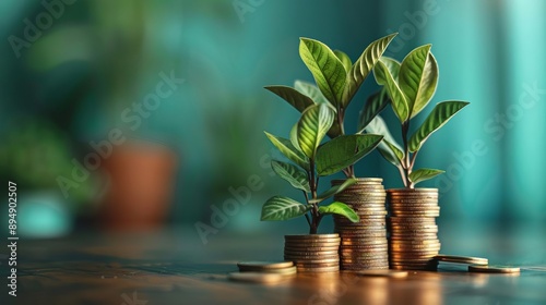 Accumulating mutual funds for financial self-sufficiency, side view, emphasizes independent investment strategies, technology tone, Triadic Color Scheme photo