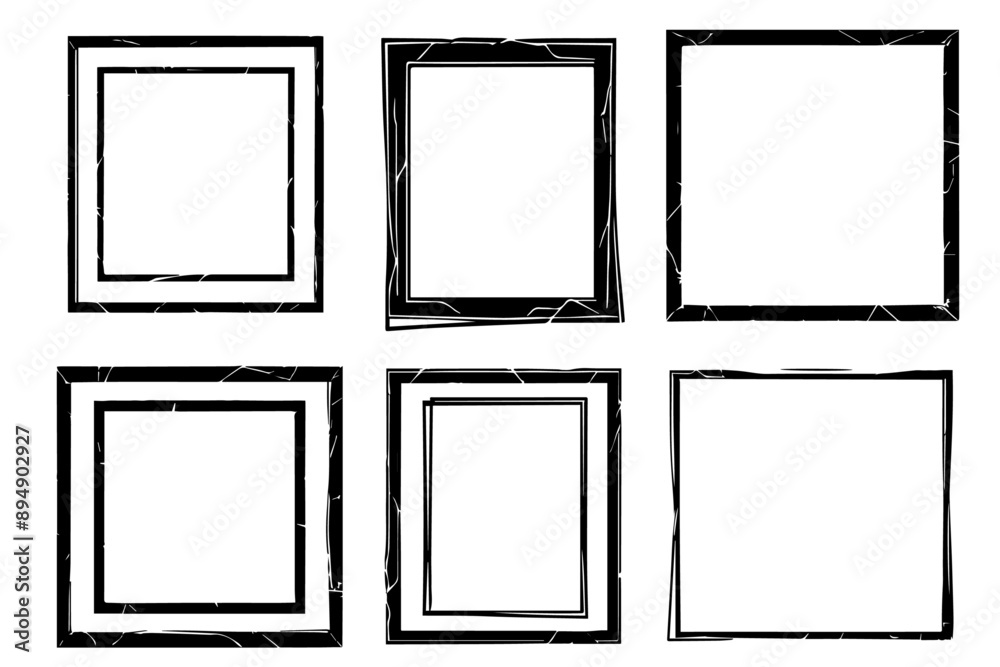 Set of empty frames outline with grunge effect, isolated vector illustration on a transparent or white background Set of empty frames outline with grunge effect, isolated vector illustration on a transparent or white background