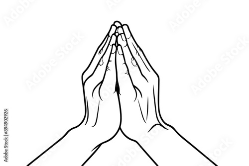 Praying hands black outline, isolated on transparent or white background, vector Illustration