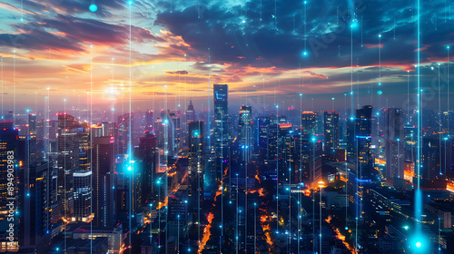 Smart City, wallpaper, the modern technology and intelligent communication networks