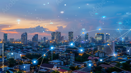 Smart City, wallpaper, the modern technology and intelligent communication networks