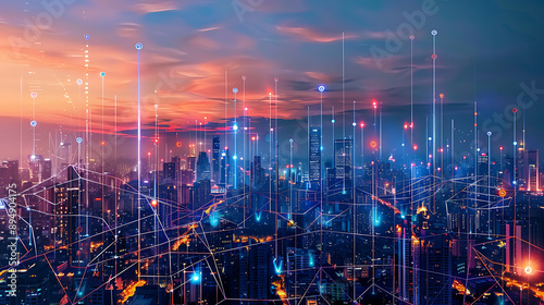 Smart City, wallpaper, the modern technology and intelligent communication networks