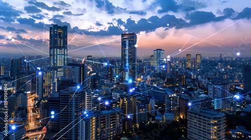 Smart City, wallpaper, the modern technology and intelligent communication networks