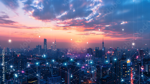Smart City, wallpaper, the modern technology and intelligent communication networks