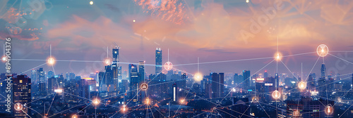 Smart City, wallpaper, the modern technology and intelligent communication networks