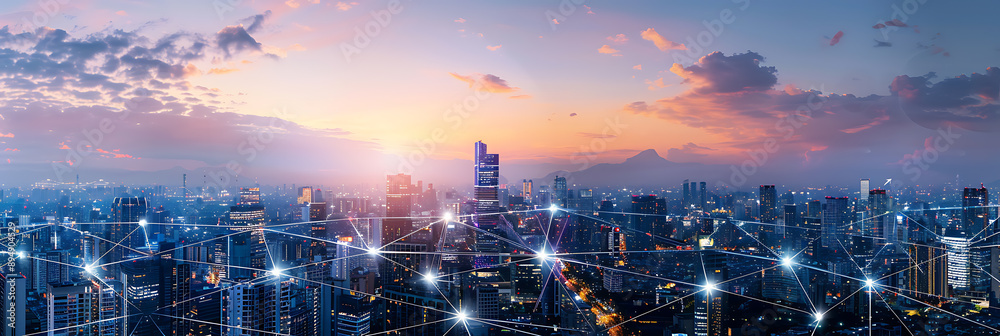 Fototapeta premium Smart City, wallpaper, the modern technology and intelligent communication networks