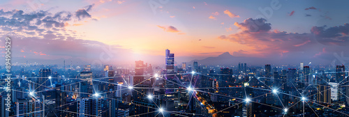 Smart City, wallpaper, the modern technology and intelligent communication networks